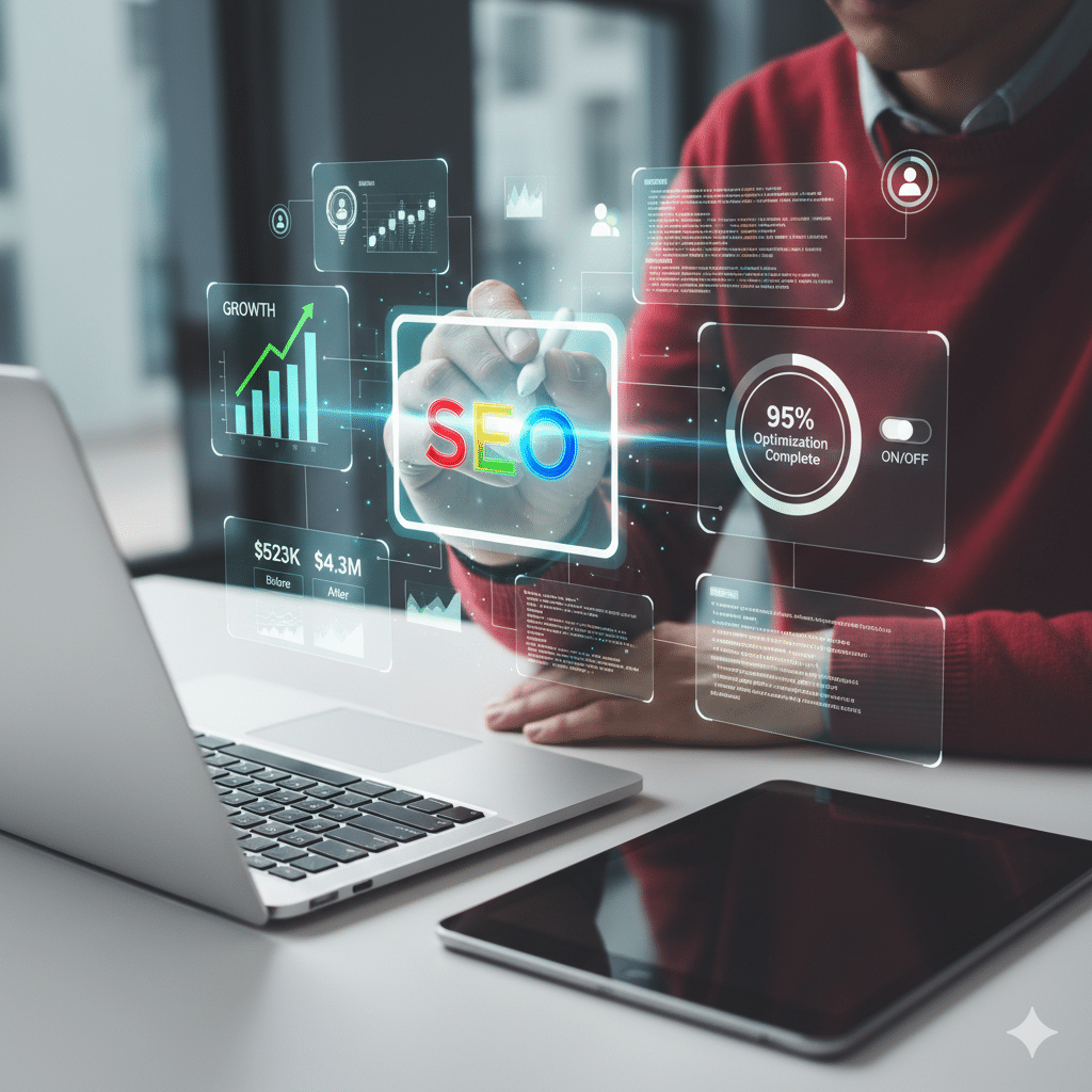 Optimisation SEO et refonte de site web : interface numérique interactive et données de performance