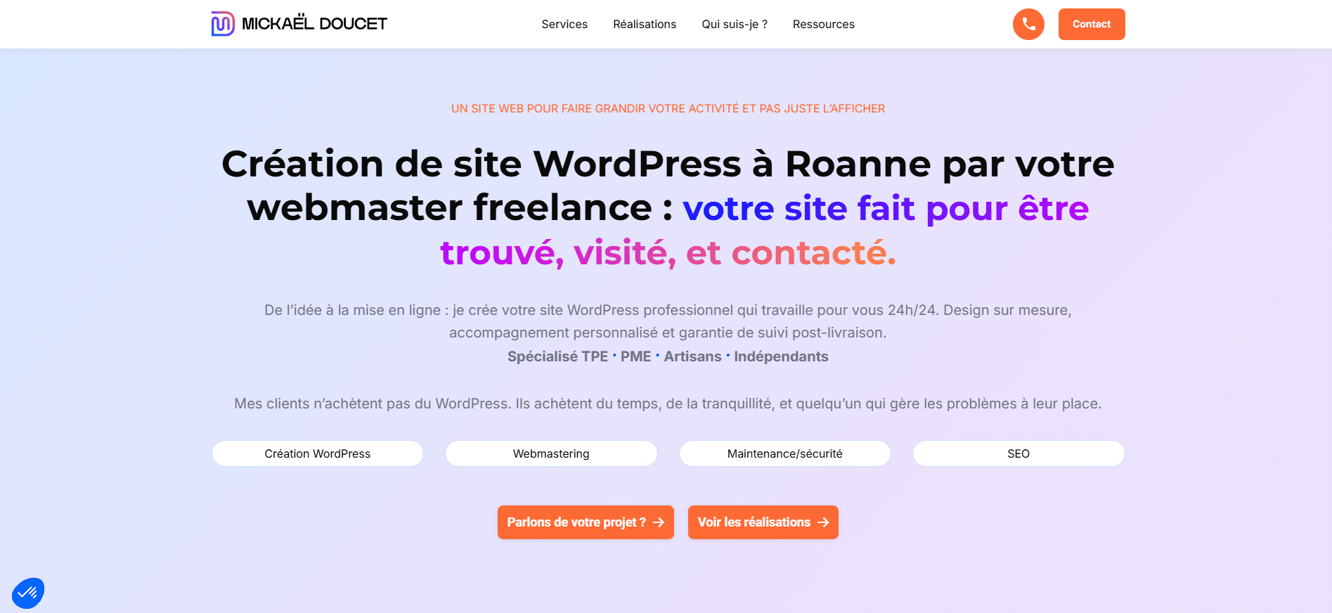 Aperçu de mickael-doucet.fr, site WordPress freelance Roanne Lyon